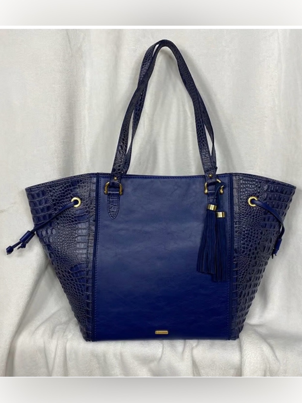 Brahmin Cheyenne Vintage‎ Navy Blue extra large Tote Bag with Tassel Accent NWT